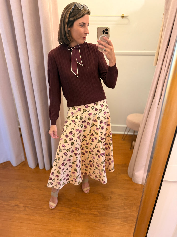PEACH FLORAL midi skirt